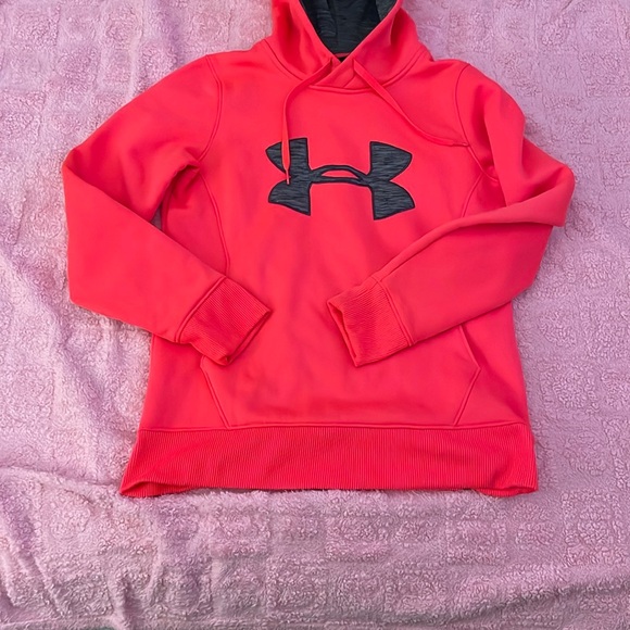 EUC Under Armour Charcoal and Neon Red Hoodie - Picture 1 of 4